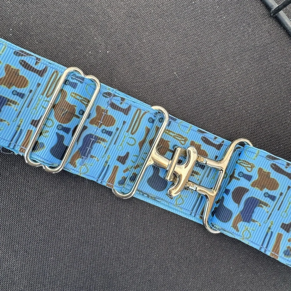 Equestrian belt adjustable from 22 to 44 inches and 2pc Bow Set in blue